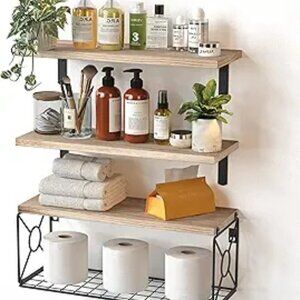 Bathroom Shelves Over Toilet with Storage Basket Floating Shelves Wall Organizer